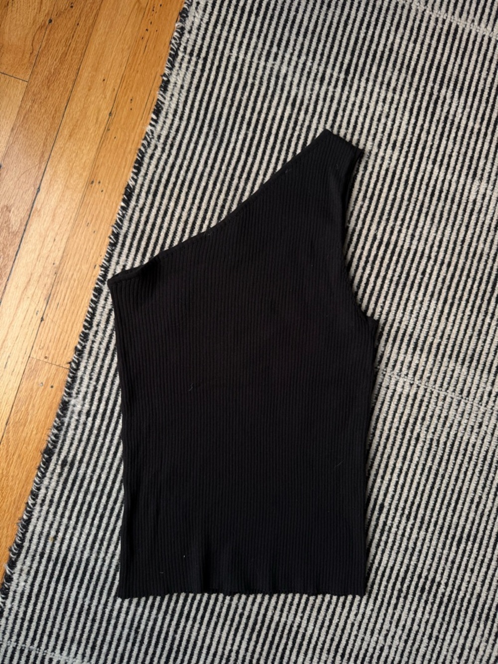 Mango Black One-Shoulder Ribbed Women's Top